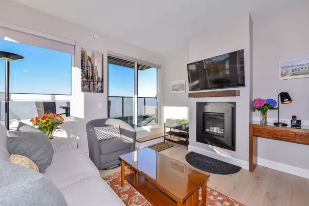 Equipped with a gas fireplace for those chilly winter nights, a 47" Smart HDTV, and surrounded by windows, Enjoy!