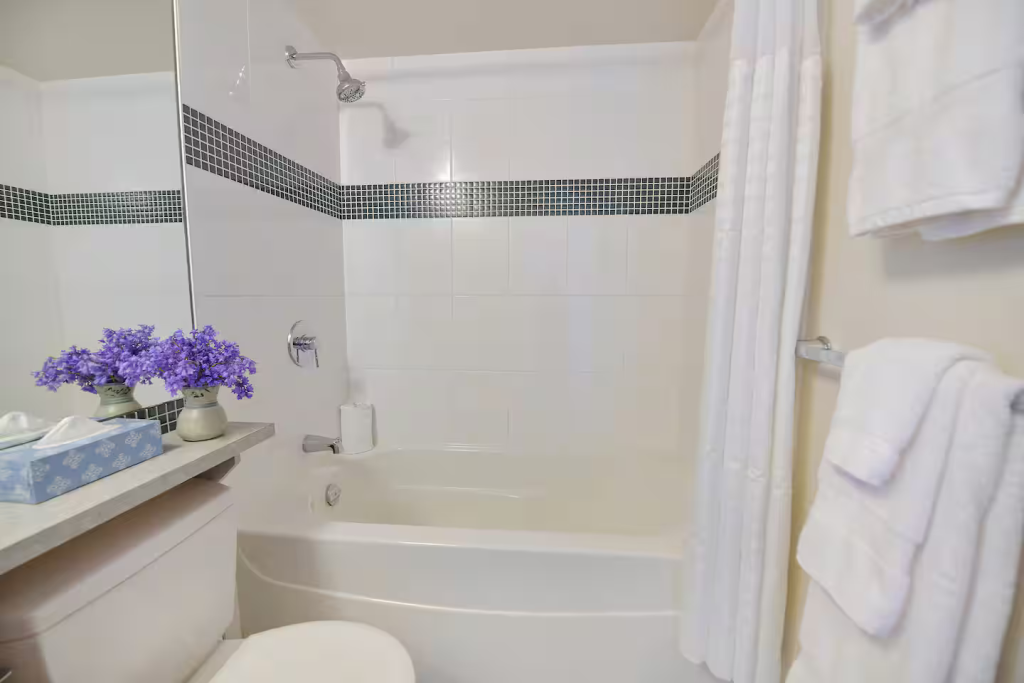 High end towels, shampoo, conditioner, soap, and paper products included